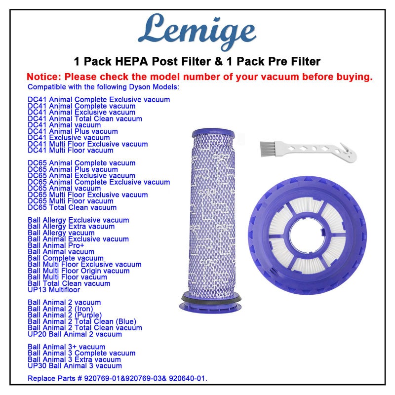 Lemige Vacuum Filters Replacement Parts for Dyson DC41 DC65 DC66 UP13 UP20 UP30 Animal, Multi Floor and Ball Animal 2 Aniaml 3 Vacuums, Part 920769-01&920640-01, 1 Pack Post Filter & 1 Pack Pre Filter - Image 5
